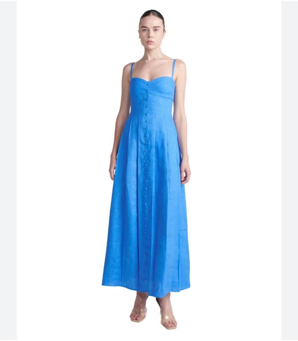 Ancora Dry Duality Blue Linen Dress with Sweetheart neckline. size Small.